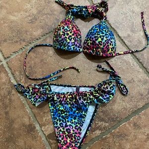 Cheetah Print Rainbow String Bikini